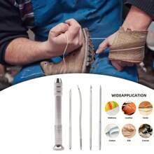 5/6pcs Leather Sewing Needle Set With Replaceable Needles - DIY Leather Craft, Sewing Tools, Practical Metal Tool Kit, Multi-Function Shoe Repair & DIY Handcraft Tool Kit, Sewing Accessories, Multi-Purpose Shoe Repair Tool Kit, Punching & Stitching Needles