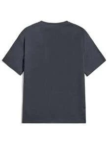 Men's Casual Slogan Print Short Sleeve T-Shirt, Grey, Versatile For Summer