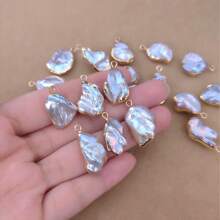 1pc Natural Freshwater Baroque Golden Edged Single Pearl Pendant, Asymmetrical Shape Flower Petal Pearl Pendant, Handmade DIY Jewelry Accessory, Suitable For Earrings, Necklaces Jewelry DIY Craft