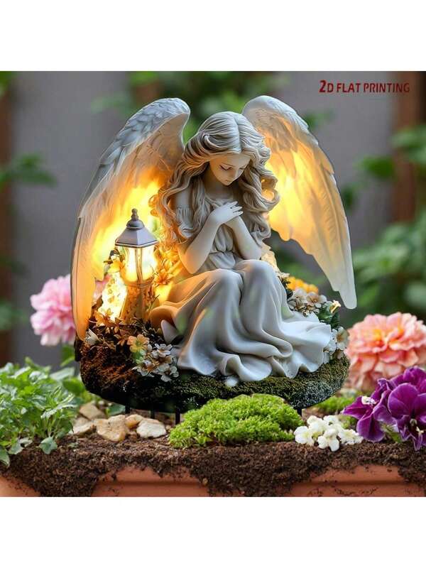 Acrylic Angel Wish Garden Wooden Stakes | 2D Boho Fairy Theme Lawn And Planter Art Sign | Multipurpose Outdoor Decoration For Yard, Garden And Planters (Whimsical Scene Decor)