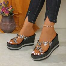 Bohemian Style Platform Wedge Transparent Crystal Studded High Heel Sandals, Fashion Casual Versatile For Summer