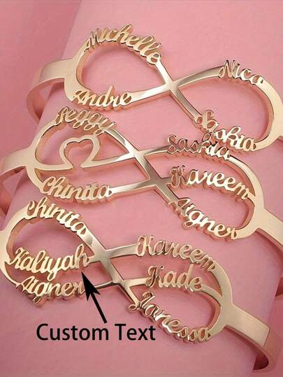 Customized Unlimited Opening Bracelet With 1-6 English Names, Personalized 18K Gold Plated Bracelet, Suitable For Family And Friends As A Gift, Perfect For Holidays, Birthdays, Anniversaries, Graduation Ceremonies, Christmas, 304 Stainless Steel Jewelry Gift, Black, Silver, Gold, Stylish, Colorful, Vintage, Simple, Unisex, Casual, Cuties, Custom, Personalized, Unique, Utilitarian Chic, Delicate Romance, Look Glamour