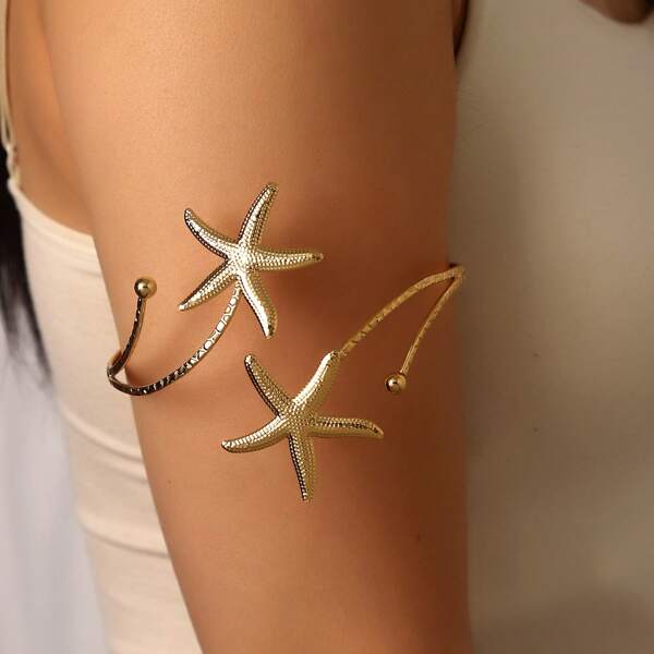 1pc Fashionable Minimalist Starfish Open Bangle Bracelet, Suitable For Women To Wear To Parties And Banquets