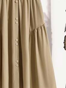 A-Line Elastic Waist Mid-Length Skirt For Women, Casual Loose Fit With Pockets, Suitable For Spring, Summer, Autumn - Solid Color