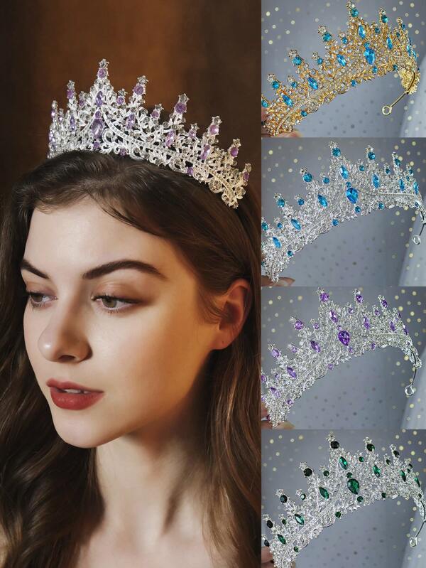 1 pieza Corona de cristal elegante de aleación, accesorio para novia, boda, cumpleaños o fiesta, adecuado para mujer