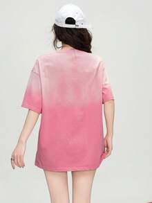 Áo thun ngắn tay JUTU+ cổ tròn dáng rộng thời trang mùa xuân/hè in hình mèo đen, chất liệu ombre, phối hai lớp, màu hồng nhạt, dáng lửng, thích hợp mặc mùa hè. - 0A39 Hồng phấn-951 Đen - Xem 3