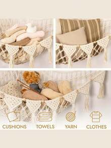 1pc Knitted Plush Doll Storage Triangle Net Bag, Can Be Hung As A Swing Or Hammock In The Corner, Cute And Practical As Decor - Multicolor - View 4