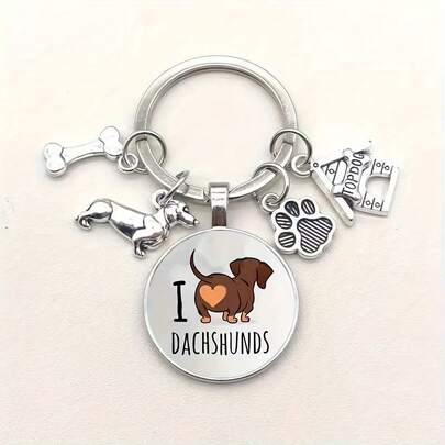 I Love Dachshund Dog Keychain Cute Animal Dog Tag Alloy Keychain Ring Wallet Bag Backpack Charm Pet Lover Dog Mom Dad Gift