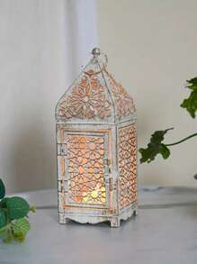 حامل شمعة فانوس بطراز قديم من الحديد، فوانيس معدنية بطراز مغربي - حامل ديكوري إبداعي للطاولة، ديكور منزلي بموضوع العائلة، ديكورات معلقة على الحائط للمناسبات الاحتفالية كعيد الميلاد والهالوين وديوالي وعيد الشكر، مناسب للاستخدام الداخلي والخارجي، الشمعة غير مشمولة.