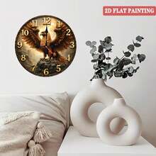 2D Flat Golden Eagle Wall Clock Decorative Art Unique Design10-Inch Silent Wooden Wall Clock, Battery Powered (AA Not Included), Elegant Home Decor For Living Room, Bedroom, Kitchen – Perfect For Artistic Accents - Black - View 3