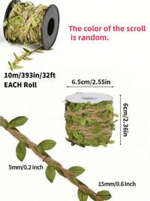 1 Roll 10M/5M Green Leaf Vine Ribbon Simulated Green Plants, Burlap Leaf Ribbon, Artificial Green Leaf Woven Vine Decoration, Suitable For Jungle Adventure Party, Home Decoration, Birthday, Wedding, Garden Decoration, Home Decoration, Hallway Decoration, Staircase Decoration - Green - View 4