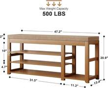 Banco zapatero con cojín de 120 cm, Banco de entrada de 3 niveles con almacenamiento, Banco zapatero de bambú para entrada, pasillo, dormitorio, sala de estar - Multicolor - Ver 5