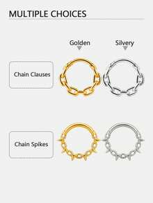 4piece/1 Piece 防过敏 316L 不锈钢链式隔膜鼻环耳环 16G/(8mm, 10mm) 穿孔穿刺身体首饰，金银，闭环设计，男女适用，适用于耳环、鼻软骨、隔膜 - 不銹鋼身體穿孔首飾 - 查看 11