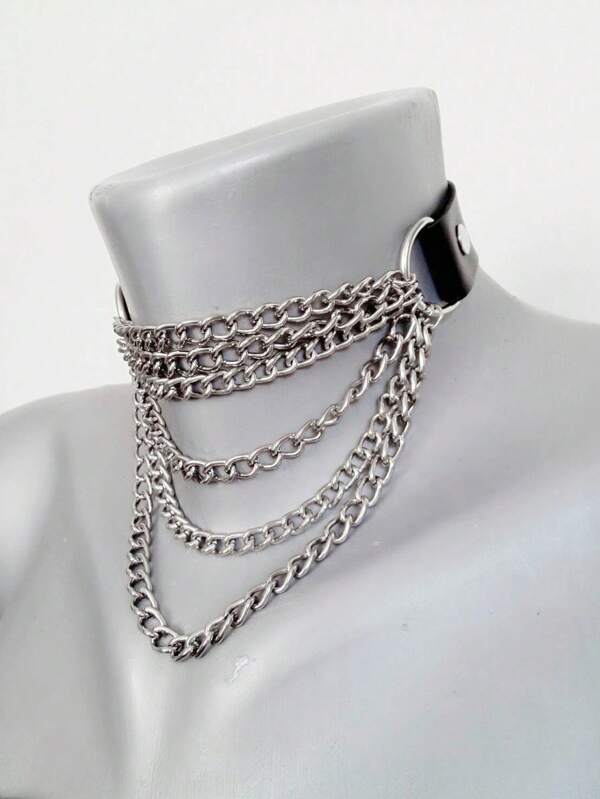 1PC, Pu Leather Rivet Inlaid Collar, Tassel Chain Sexy Lingerie Accessories