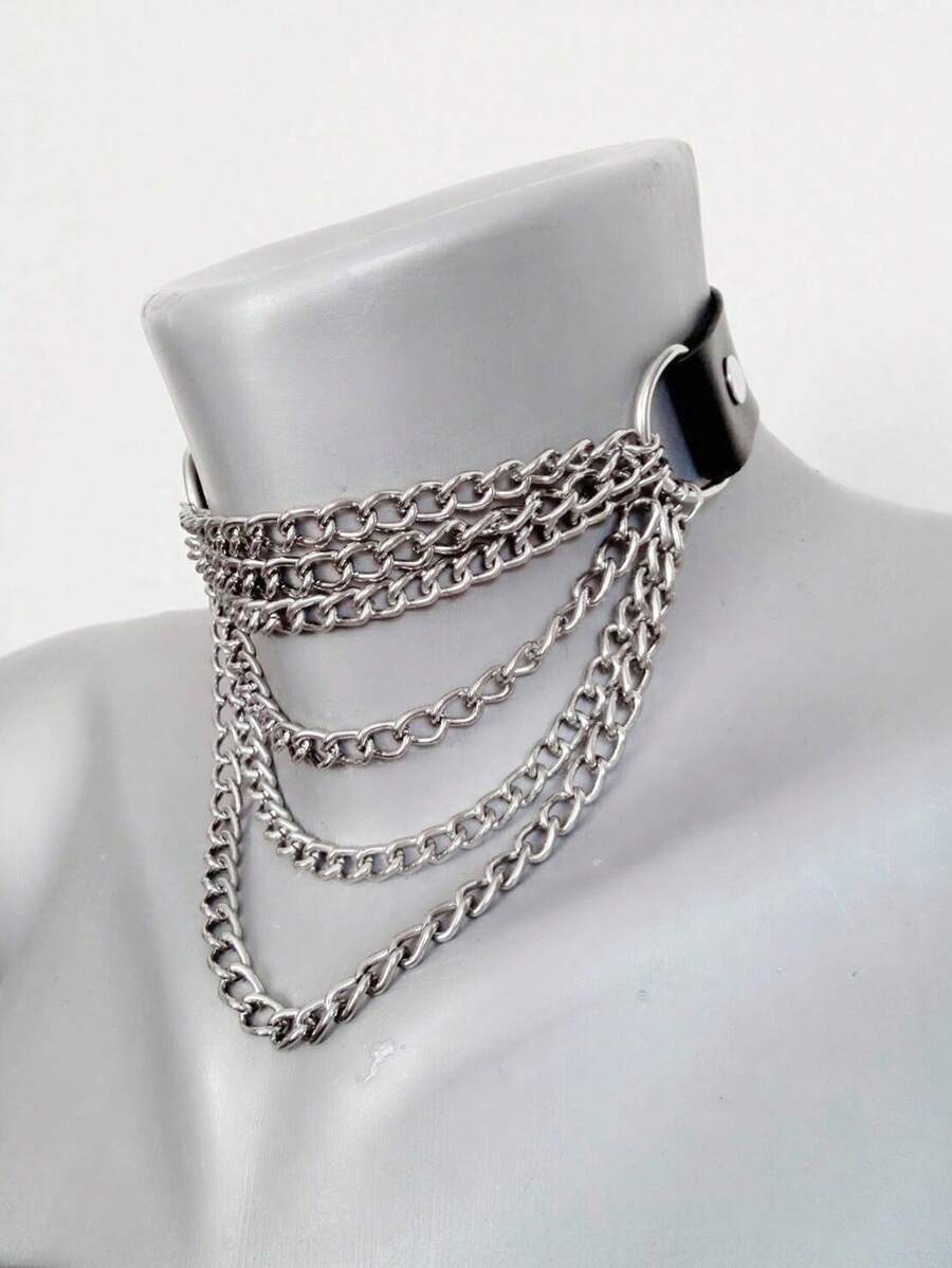 1PC, Pu Leather Rivet Inlaid Collar, Tassel Chain Sexy Lingerie Accessories