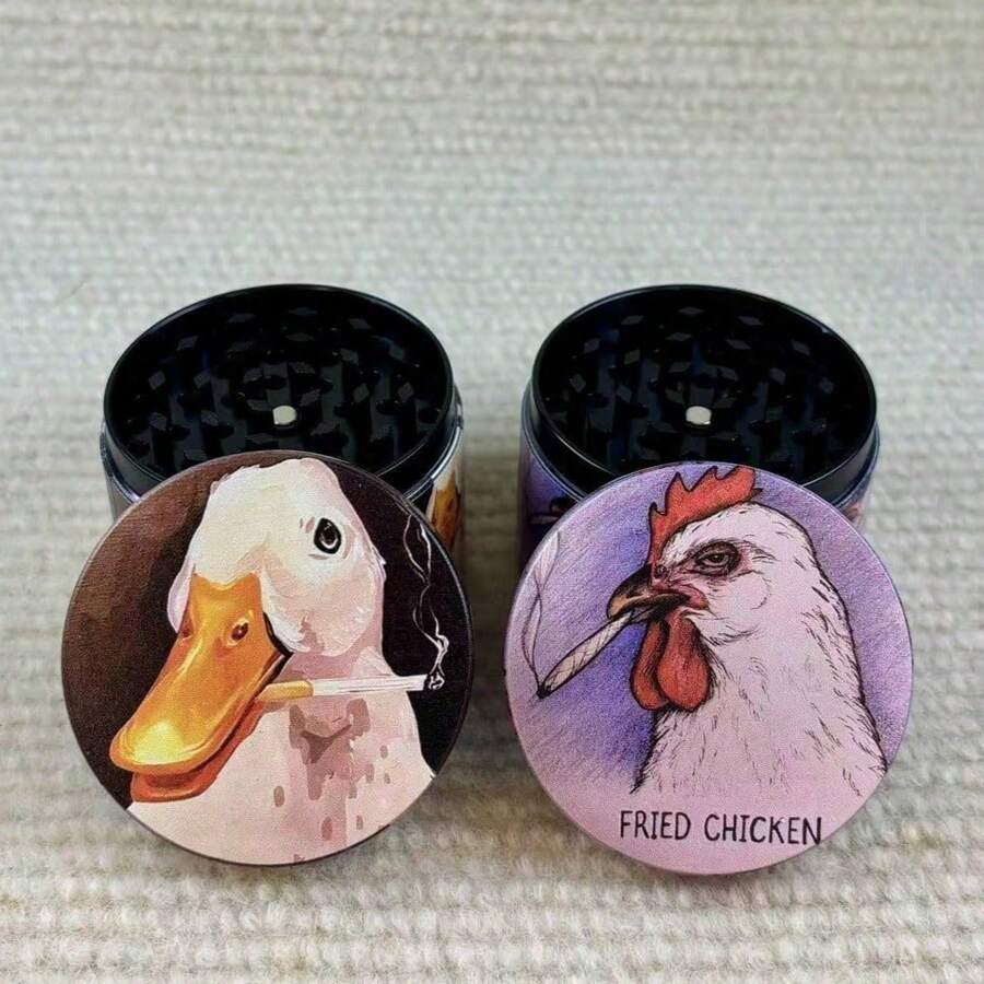 Oil Painting Duck And Chicken With Cigarette Metal Grinder-50mm