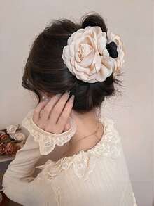 topshiny 1 件女士 9 厘米黑色面料大号多层玫瑰花发夹，优雅发髻夹，适合日常使用
