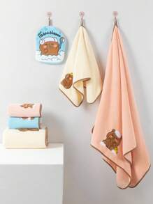3-teiliges Set Capybara besticktes Koralle Handtuch Set: 1 Stück Badetuch 70*140cm, 1 Stück Handtuch 34*75cm, 1 Stück Gesichtstuch 21*24cm, weich & hautfreundlich für den Familienhaushalt, Rückkehr zur Schule, für den Schönheitssalon, Badezimmer Zuhause