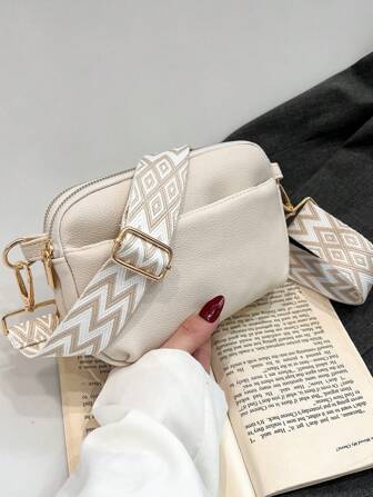 Bolso de moda para mujer, bolso bandolera sencillo de unicolor con correa ancha ajustable, bolso de hombro de PU con estilo, bolso tote y cartera para teléfono de uso casual para damas