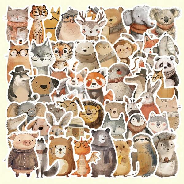 50 stuks schattige handgetekende dieren graffiti stickers herbruikbare sticker decoratie DIY laptops bagage scrapbooking waterdichte creatieve stickers
