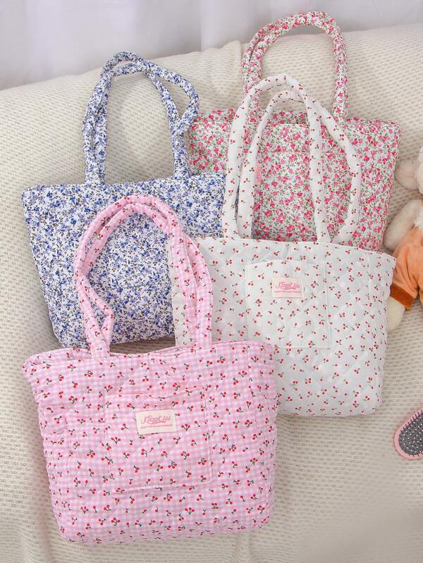 1pc Quilted Floral Women's Handbags Cherry Tote Shoulder Bag Fashionable Tote Handbag Casual Fashion Sweet Shoulder Bags Y2k Aesthetic Cute Girls Underarm Bag Commute Handbag Short Trip Tote Bag For Gifts,Birthday Gifts,Gifts For Friends And Teachers,Home Decor,Bathroom Living Room Bed Room Decor,Bathroom Organizer,Jewelry Organizer,Lip Oil Organizer