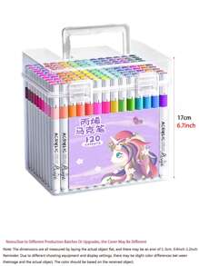 Acrylic Markers For Primary School Students' Art Painting, Unicorn Astronaut Theme Washable Non-Transparent Stackable Color Pen Children's Paintbrush, Ideal Back-To-School Gift, Safe And To Stimulate Children's Color Perception Ability Box Storage(48 Colors Shipped Randomly),Back To School