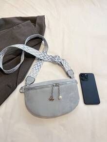 女士复古优雅胸包/腰包，经典纹理时尚单肩包，可调节宽肩带，拉链吊坠，拉链封口，涤纶衬里，波西米亚风斜挎包 - 藍色 - 查看 4