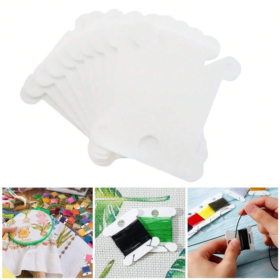 3Set (120pcs/Set) Plastic Floss Bobbins Cross-Stitch Embroidery Thread Organiser UK - White - View 1