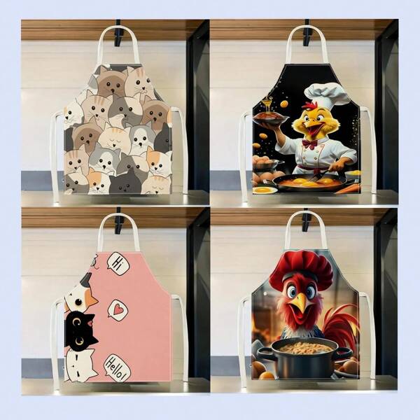 1pc Chef With Cat Pattern Apron, Creative And Fun Stylish Printing House Cleaning Apron, Waterproof Oil Easy Cleaning Kitchen Cooking Apron, Creative Home Apron, Work Uniform