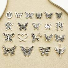 10/20 piezas surtidas de pendientes de aleación con diseño de mariposa antiguo plateado, adecuados para hacer collares, pendientes, llaveros y otros accesorios de joyería DIY