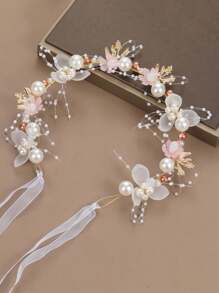 4 peças/2 peças/1 peça Conjunto de Tiara de Pérola de Liga Elegante para Meninas, Conjunto de 2 Peças de Tiara de Pérola e Pulseira de Pérola para Dama de Honra, Conjunto de Vestido de Flor de Fada para Meninas, Adequado para Apresentações, Festas, Fotografia e Danças, Tornando-o um presente ideal para meninas