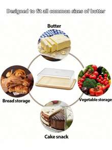 1个/2个带盖竹制黄油盒，厨房台面黄油和奶酪容器，透明带盖黄油托盘，冰箱收纳盒，甜点、蛋糕、奶酪和黄油储存容器，可轻松放置在冰箱、厨房台面或餐桌上，透明冰箱储物盒 - 适合存放水果、蔬菜、食品、饮料、谷物和其他食品。 - 無色 - 查看 8