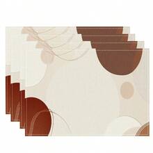 4pcs/6pcs Set, White Striped Theme, Vibrant Modern Creative Placemat Set - High Quality Linen Material Easy To Clean, Suitable For Kitchen Dining Room Decor Placemats, Holiday Party Table Decorations, Home Decor - Beige - View 11