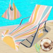 1pc Quick-Dry Ultra-Fine Fiber Beach Chair Cover With Pocket - Modern Design, Perfect For Pool And Travel Essentials, Gift For Yourself, Friends And Family, Holiday Gift Beach Essentials - Multicolor - View 18