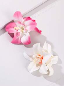 2 件装新款多色人造兰花蝴蝶兰花树脂婚礼发夹清新简约花朵手工节日头饰女士爪夹发夹发夹，发夹 - 彩色 - 查看 11