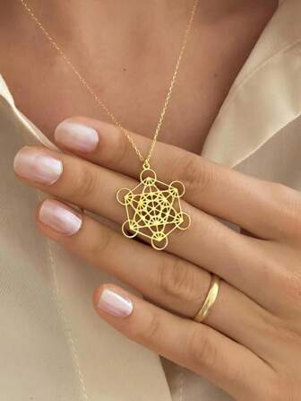 suteyi 14K金梅塔特隆项链，神圣几何珠宝，梅塔特隆立方体项链，女士精神项链，瑜伽项链，女士礼物