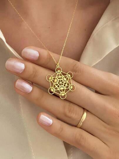 suteyi Collar Metatrón de oro de 14K, Joyería de geometría sagrada, Collar Cubo de Metatrón, Collar espiritual para mujeres, Collar de yoga, Regalo para ella