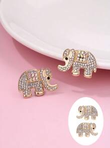 1 Pair Women Zinc Alloy Colorful Crystal Rhinestone Elephant Design Stud Earrings, Suitable For Women's Daily Jewelry Wear