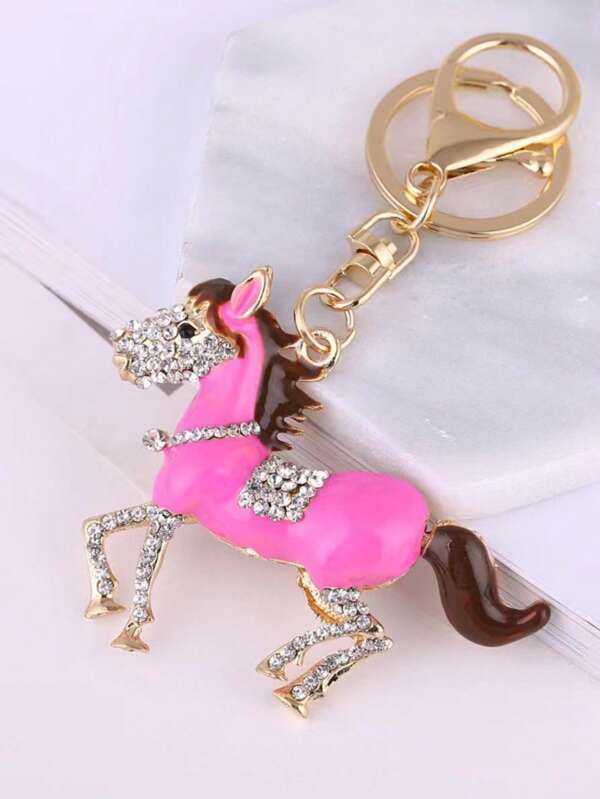 Olieverfschilderij Pony/Tasversieringen/Sleutelhanger/Sleutelhanger met strasssteentjes/Unisex/Geschikt als Valentijnsdagcadeau/Vakantiecadeau Rugzak voor school