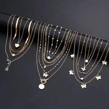 Conjunto de collares apilables simples para mujer, collares con colgante de mariposa, corazón, estrella, perla y Luna, joyería Bohemia, regalos 2025 U3GJ - 6340402HB - Ver 9