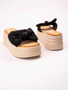 Sandálias de plataforma com laço e salto alto - Preto - Ver 5