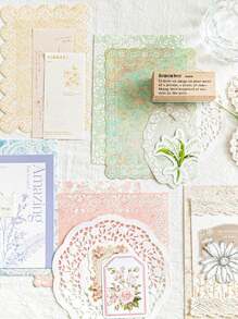 1 pacote com 100 folhas de papel de Bottom para artesanato e cartões com renda vazada, estilo artístico retrô com flores e borboletas, material de Bottom para decoração DIY, material de bordas de renda vazada, adesivos decorativos de flores em aquarela, suprimentos para escola, casa e escritório