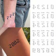 Juego de 5 hojas con tatuajes temporales de estilo gótico, números del 0 al 9 que se pueden colocar libremente, diseño de arte corporal de patrones de maquillaje, resistentes al agua y al sudor, tatuaje no permanente, realista sin reflejo, un regalo ideal - Negro - Ver 10