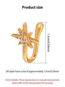 Anillo de nariz sin perforación, diseño en forma de U de cobre con circonita cúbica, estrellas, corazones y coronas, decoración para la nariz sin perforación