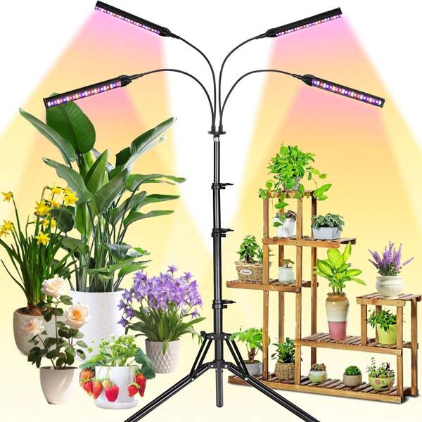 1 件 LED USB 按钮开关植物生长灯家居装饰灯具简约全光谱 4 头 LED 植物生长灯室内植物生长灯灯带暖光铝制植物生长灯家居装饰灯具高度可调光带定时器植物生长灯适用于小型和大型植物播种生长家居照明豪华家居装饰