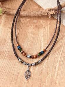 1 件波西米亚风格多层串珠项链，自然优雅气质，适合女性日常佩戴、聚会、礼物 - 棕色 - 查看 1