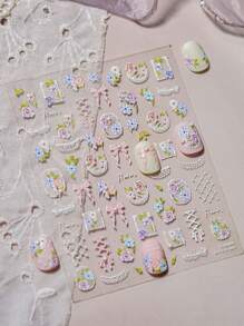 tomoni nailart Rhinestone Lace Swan Nail Stickers, Embellished With Rhinestones And Foil Stamping, Featuring Lace Garden & Vintage Garden Theme Nail Art Decals, Suitable For Party, Holiday DIY Nail Art Accessories