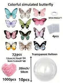 5/10/15 个/套彩色 3D 蝴蝶透明 Bobo 气球，带玫瑰花瓣，适用于生日派对、婚礼、新娘送礼会、周年纪念、情人节、装饰、户外拍摄等 - 彩色立體蝴蝶bobo氣球 - 查看 16