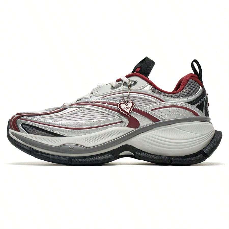 XTEP Zapatos casuales para hombre, Basque 2.0 zapatos deportivos ligeros y transpirables para uso diario al aire libre, 875219320012 plata/gris fantasma/rojo equipo. - Plata/Gris fantasma/Rojo equipo - Ver 1