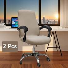 1/2 pièces Housse de chaise de bureau noire résistante à l'eau, housse de chaise d'ordinateur pour chaises avec accoudoirs, 1 pièce Housse de chaise de bureau en soie de lait élastique et imperméable, housse de chaise de couleur unie minimaliste, convient pour le bureau, l'étude, le salon - Multicolore - Voir 13